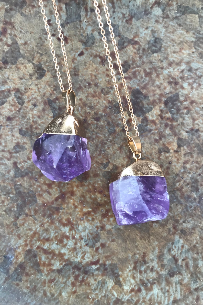 Amethyst Gemstone Pendant Boho Crystal Jewelry Gold Dipped Purple Crystal Quartz Necklace Healing Crystals