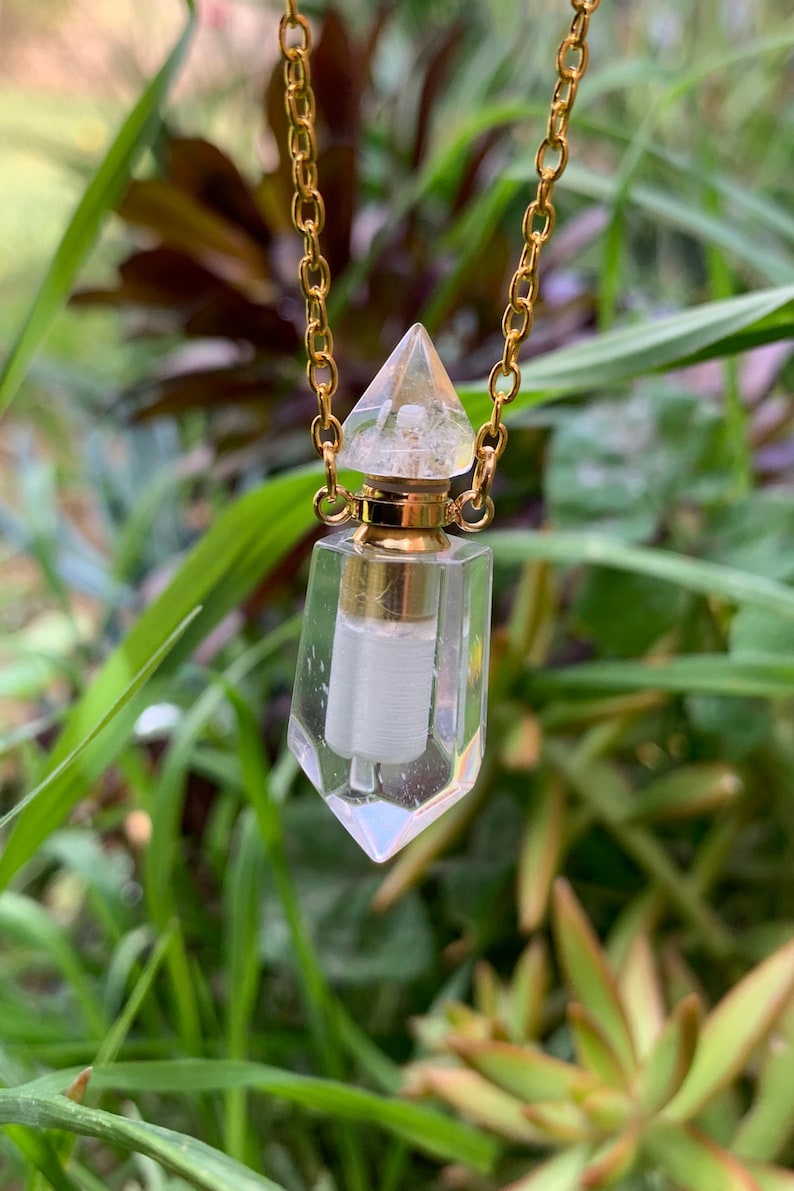 Clear Quartz Essential Oil Perfume Bottle Pendant Necklace Etsy