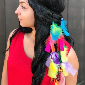 Rainbow Feather Headband Feather Hairpiece Festival Headband Hippie Headband Hair Accessories Bohemian Costumes B1046 image 4