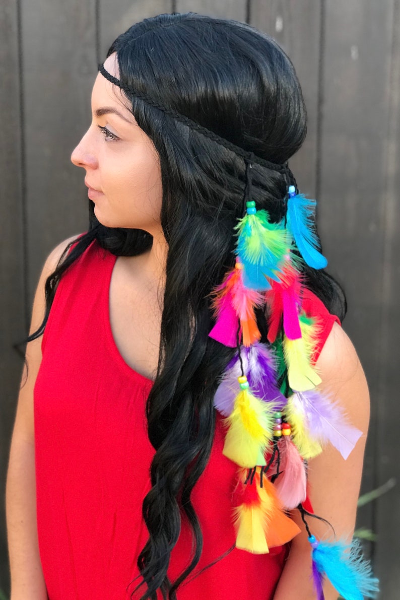Rainbow Feather Headband Feather Hairpiece Festival Headband Hippie Headband Hair Accessories Bohemian Costumes B1046 image 4