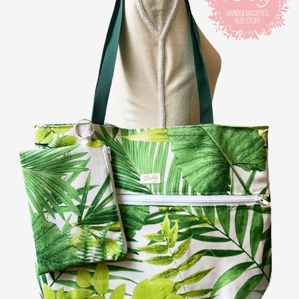 Tote bag, shopper, leisure bag, beach bag, XXL with integrated cosmetic bag, perfect for shopping, for the pool or beach