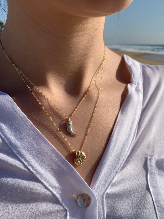 Gargantilla de caracola de plata de ley bañada en oro Collar | Etsy México