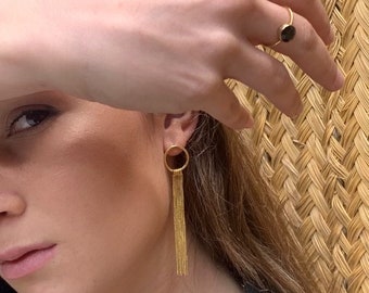 Long chain earrings, Long gold wedding earring, Gold chain earrings, Statement gold chain earrings.