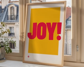Lámina artística con tipografía "Alegría", decoración de pared inspiradora, lámina artística para el bienestar, arte de pared para la cocina que anima, lámina artística amarilla, póster de buenas vibras
