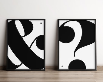 Paquete de signo de interrogación y ampersand, Impresiones tipográficas, Arte tipográfico, Impresiones mono, Impresiones murales de tipografía genial, Arte mural de galería, Arte de palabras