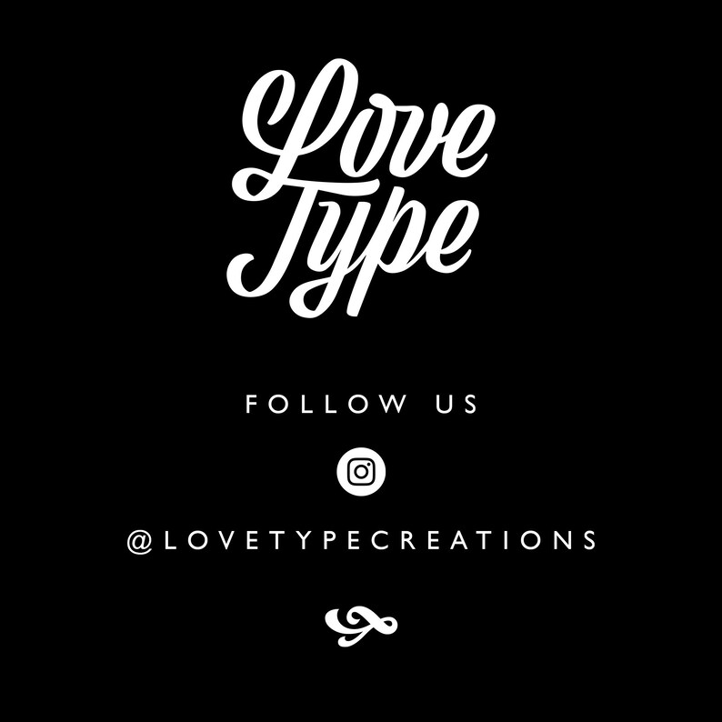 Puede incluir: Texto blanco sobre fondo negro que dice "Love Type" en una fuente estilizada. Debajo del texto est&aacute; "FOLLOW US" con un icono de Instagram. El texto "@LOVETYPECREATIONS" est&aacute; debajo del icono. Un s&iacute;mbolo de infinito estilizado est&aacute; en la parte inferior de la imagen.