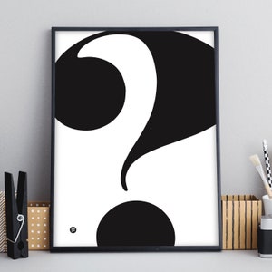 Question Mark Wall Print, Typography Print, Cool Typography, Wall Art, Black and white wall print, A4 print, Question mark art, Mono Art
