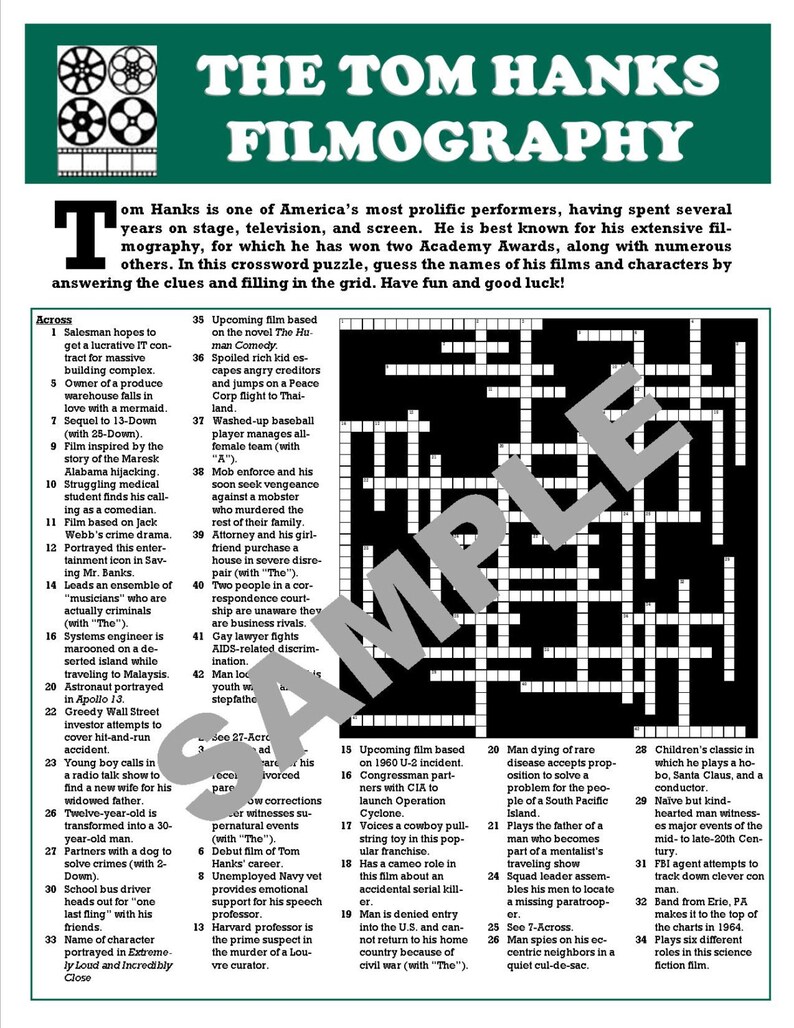 Movie Fan S Printable Crossword Puzzlecustom Digital Etsy Movie Fan S Printable Crossword Puzzlecustom Digital Etsy