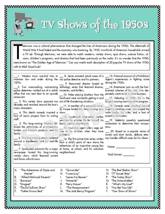 Free Printable 1950 Trivia Questions And Answers Printable