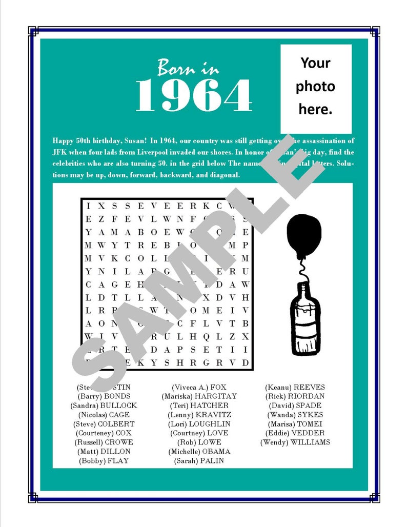 The Year You Were Born Printable Word Search. Custom Digital | Etsy