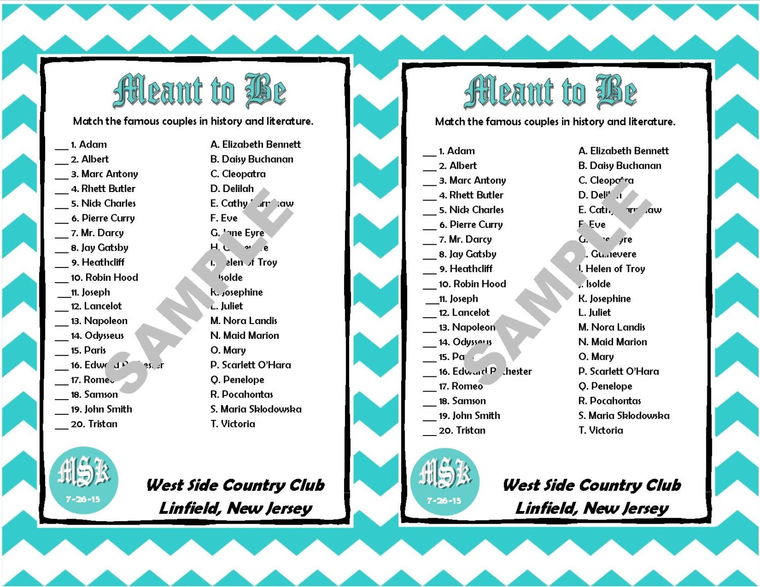 meant to be famous couples printable matching game monogram etsy