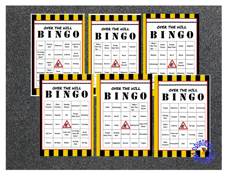 30 Printable Over-the-Hill BINGO Cards Milestone Birthdays | Etsy