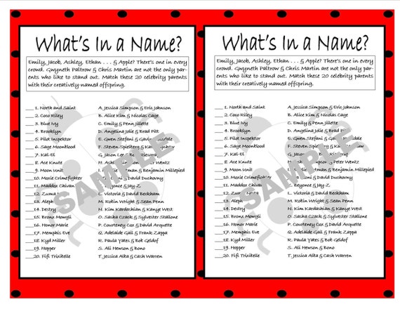Whats In A Name Printable Celebrity Baby Names Matching Etsy