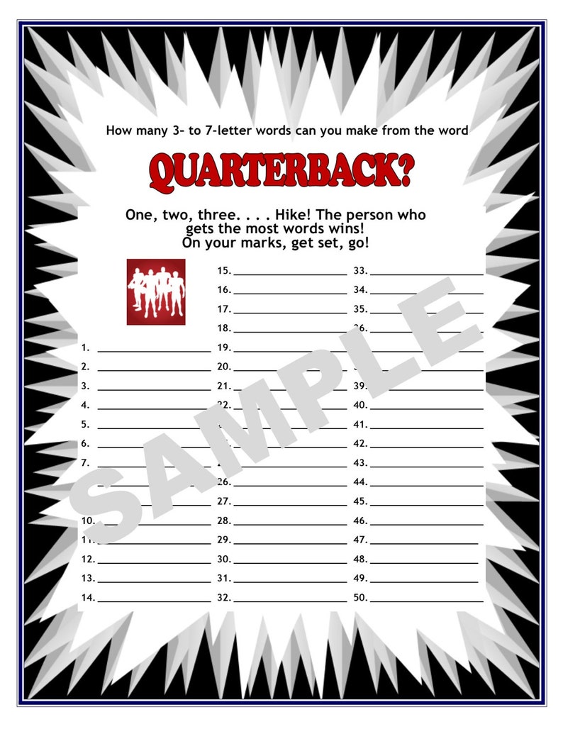 Quarterback How Plenty of Words and phrases Printable Match-- Soccer Celebration - Tremendous Bowl Occasion - Athletics Get together - Spelling Online games - Immediate Obtain photograph relating to Super Bowl Party Games Printable known as Quarterback How Innumerable Words and phrases Printable Match-- Soccer Social gathering - Tremendous Bowl Occasion - Athletics Celebration - Spelling Video games - Prompt Obtain