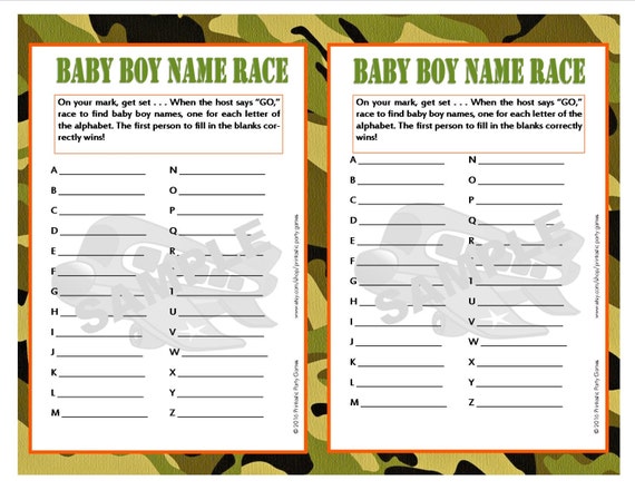 Baby Boy Name Race Camouflage Baby Shower Game Military Etsy