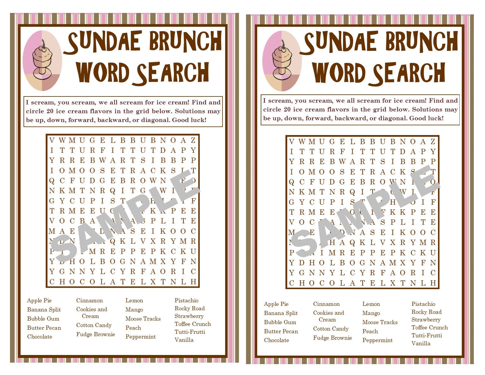 ice cream flavors printable word search game word search etsy