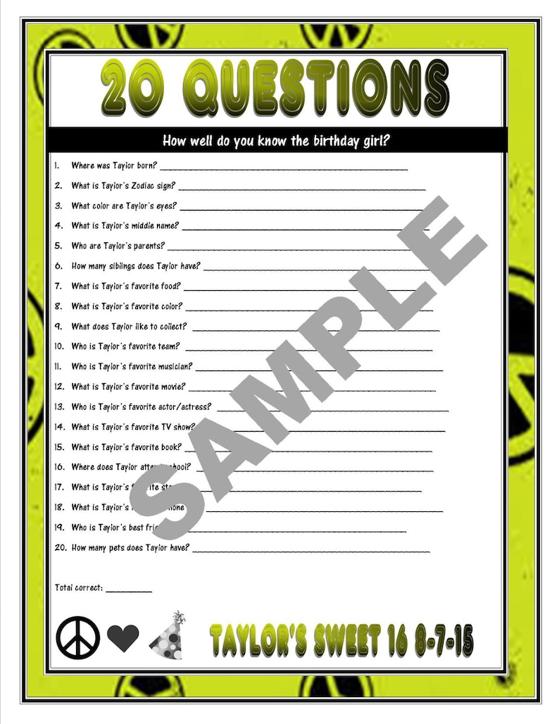 20 Questions Printable Birthday Game How Well Do You Know Etsy