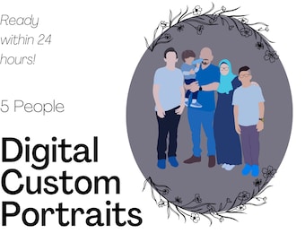 Anpassat porträtt, parporträtt, tecknat porträtt, familjeporträtt, vektorporträtt, jubileumspresent, speciellt tillfälle