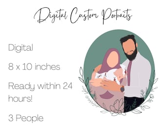 Anpassat porträtt, parporträtt, tecknat porträtt, familjeporträtt, vektorporträtt, jubileumspresent, speciellt tillfälle