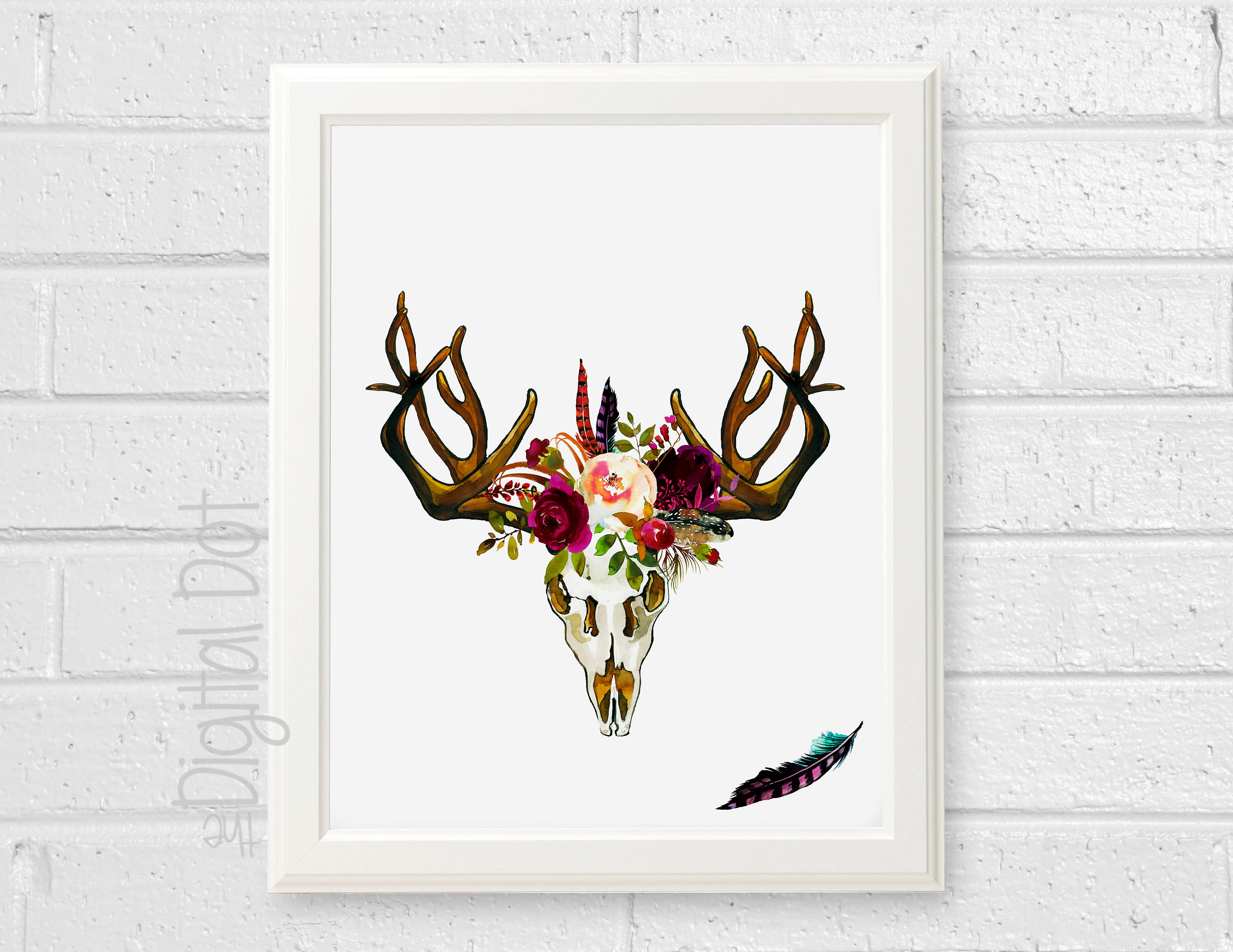 Printable Floral Deer Skull Wall Decor Boho Printable Boho Etsy