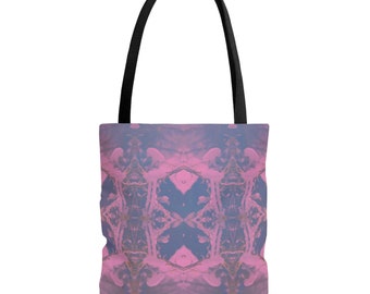 Psychedelic Pastel Mushroom Mandala Tote, Dark Pink, 3 Sizes, Kaleidoscopic Nature Art, Nature Tote, Reusable Shopping Bag, Travel, Essenti