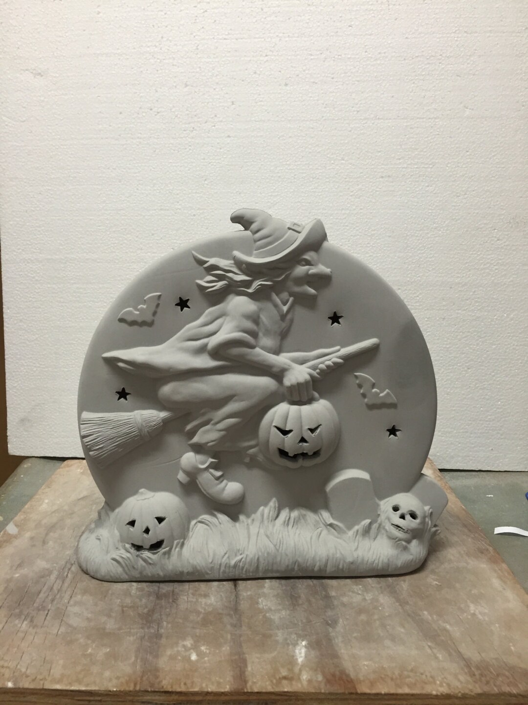 Ceramic Bisque Halloween Witch Pumpkin Scene Ready to Paint Etsy