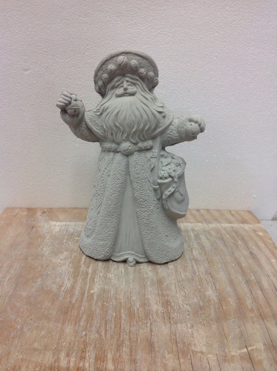 Figurine En Biscuit De Céramique Santa Avec Cloche à Peindre - Neuf, Fait Main