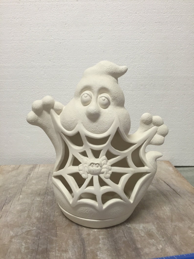 Ceramic Bisque Halloween Ghost Spider Web Cutout Ready to Etsy
