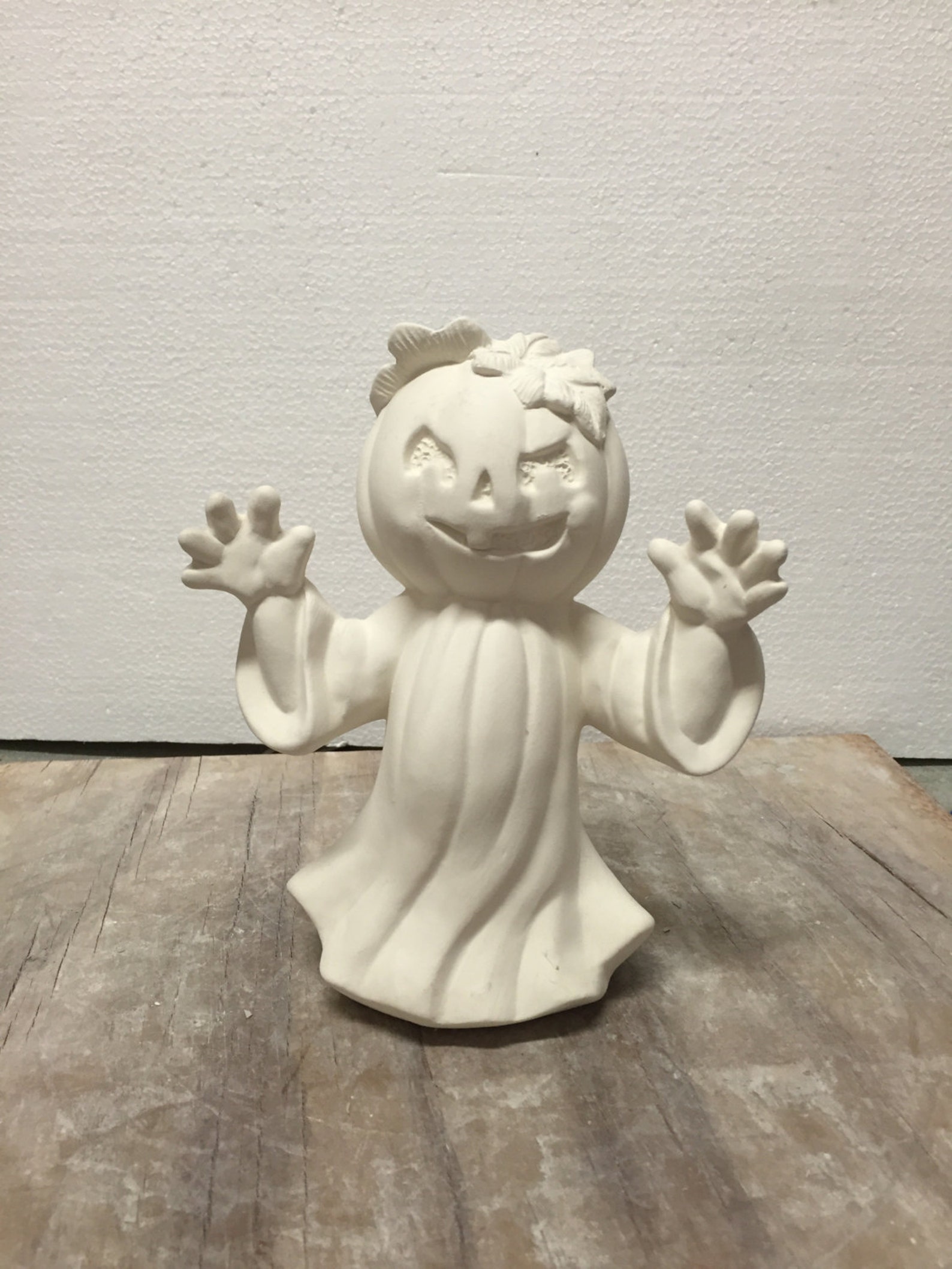 Ceramic Bisque Halloween Pumpkin Head Ghost Ready to Paint Etsy