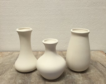 Set of 3 Bud Vases Ceramic Bisque Ready to Paint