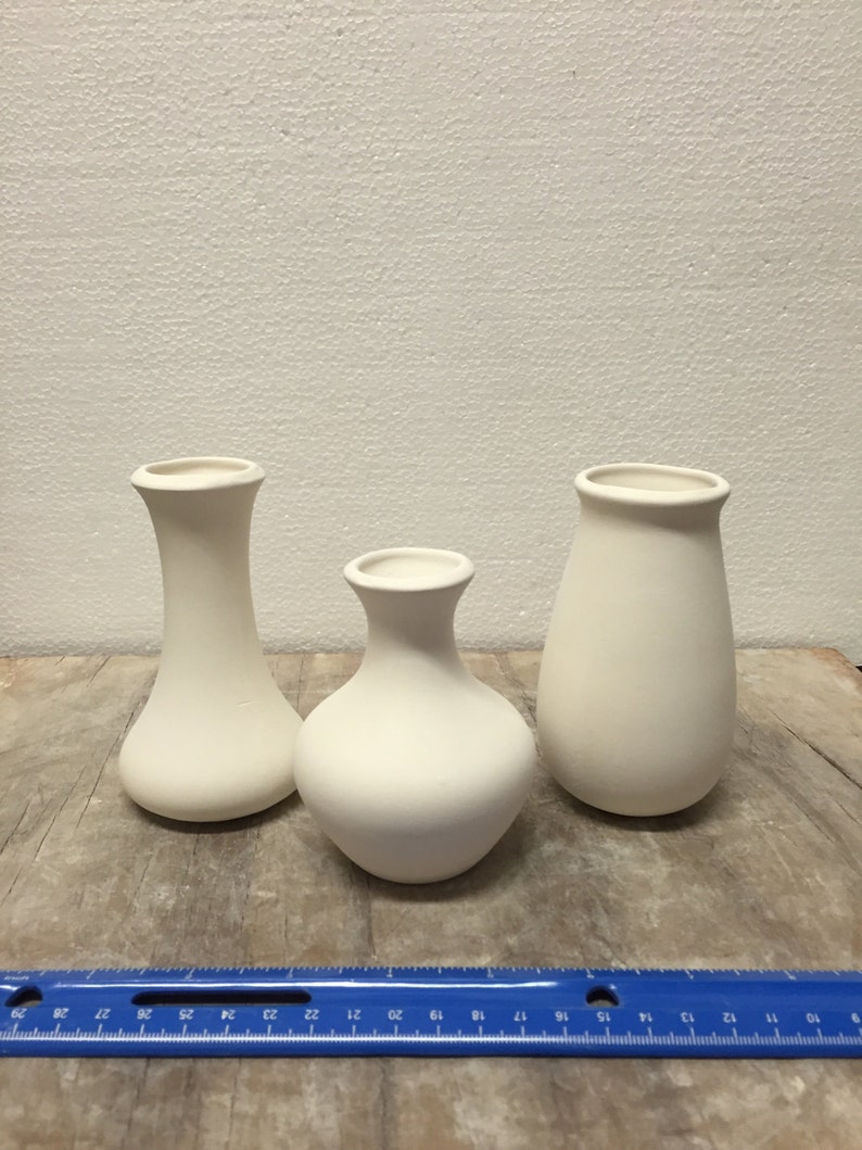 Set of 3 Bud Vases Ceramic Bisque Ready to Paint Etsy