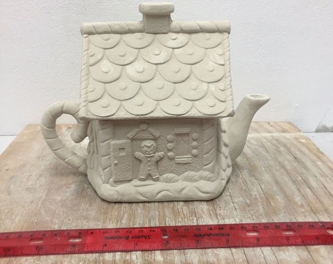 Ceramic Bisque Gingerbread House Teapot Ready to Paint Etsy