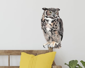 Large Great Horned Owl Vinyl Wall Decal, Nature Decor, Bird Sticker