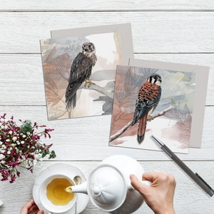 Cartões de arte de aves de rapina, Conjunto de 2 cartões de pássaros, Presente de observação de pássaros