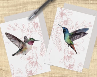 Hummingbird Card Pack, Pretty Cards Set of 2, Just Because Card, Humming Bird Art Cards, Hummingbird Gifts