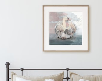 Stampa di cigni, arte per gli amanti della natura, regali per baby shower, stampe serene per gli amanti degli uccelli, decorazioni per cameretta di cigni, regalo per mamma e bambino, stampa artistica giclée