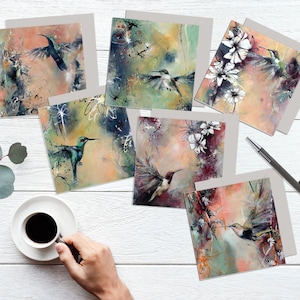 Hummingbird Card Set van 6 door kunstenaar in het Verenigd Koninkrijk, Beautiful Nature Art Cards Bundle, Bird Art Cards Pack