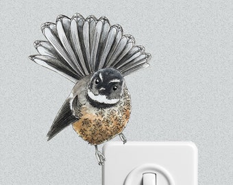 Fantail Art Sticker, Cute Bird Vinyl Sticker, Wall Stickers Birds in the UK, Nature Vinyl Wall Decal, New Zealand Bird Decal