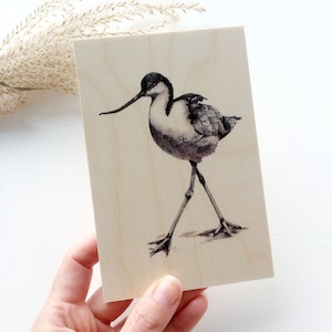 Avocet Wading Bird Wooden Postcard, Bird on Wood Natural Decor, Bird Lover Gift