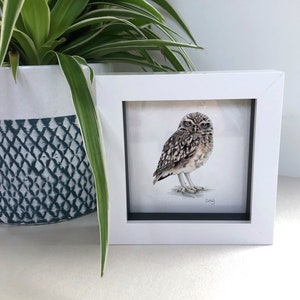 Tiny Owl Art Print, Small Framed Bird of Prey Print, Tiny Owl Gifts, Miniature Art