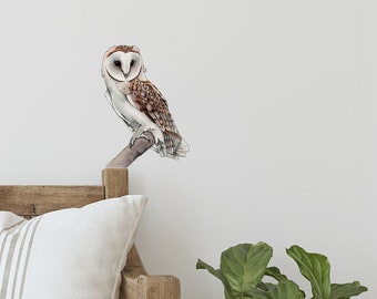 Barn Owl Removable Wall Sticker, Bird of Prey Vinyl Decal Stickers, Owl Wall Decor, Nature Wall Stickers