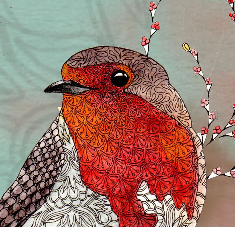 Mini Painting Tiny Art Print Red Robin Bird Art ACEO Print Etsy