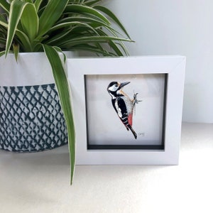 Tiny Framed Woodpecker Art Print, Cute Bird Gifts Mini Framed Art Prints, Small Framed Wall Art, Miniature Woodland Prints
