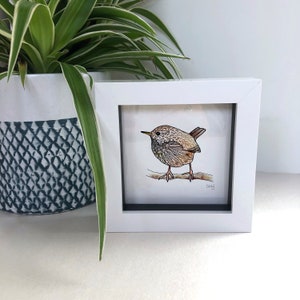 Small Framed Wall Art Cute Bird Gifts, Tiny Wren Print, Mini Bird Prints British Garden Bird Art