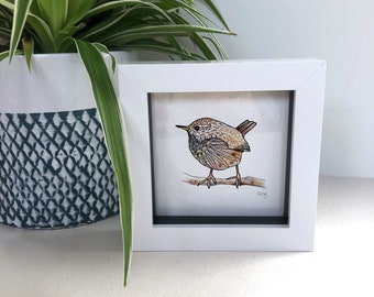 Wren Art Print, Small Framed Bird Wall Art, British Garden Birds