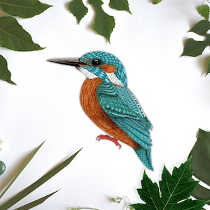 Kingfisher Bird Vinyl Sticker, Bird Decal, Kingfisher Gifts, Bird Decals Wall Sticker, Nature Wall Decal, Teal and Orange Art