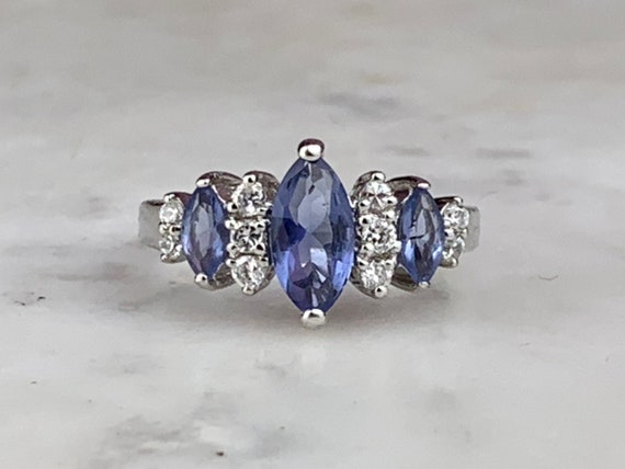 Vintage Sterling Silver Signed HMI Blue Marquise … - image 1