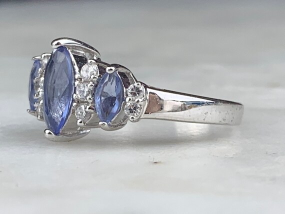 Vintage Sterling Silver Signed HMI Blue Marquise … - image 4