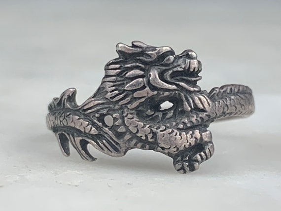 Vintage Sterling Silver Mythical Dragon Patina / … - image 3