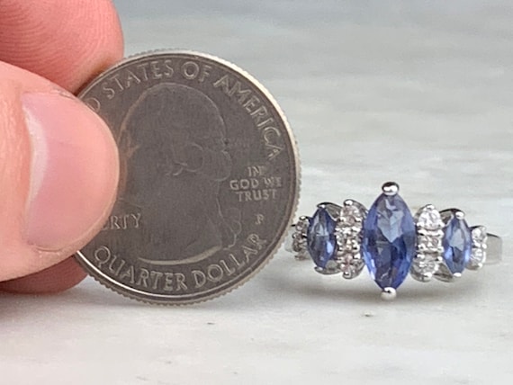 Vintage Sterling Silver Signed HMI Blue Marquise … - image 2